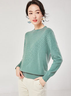 O-neck Openwork Pullover Knit Top