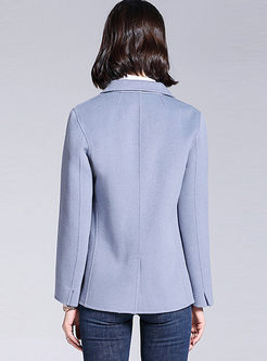 Blue Notched Long Sleeve Slim Suit Coat