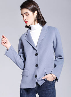 Blue Notched Long Sleeve Slim Suit Coat
