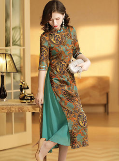 Mandarin Collar Half Sleeve Cheongsam Dress