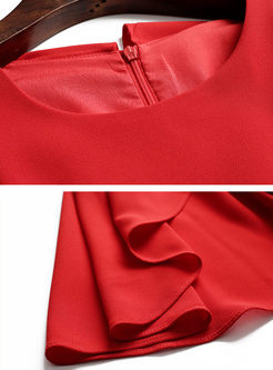 Red O-neck Cloak Sleeve Bodycon Dress