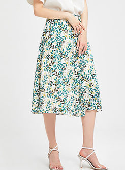 Elastic High Waisted Print Chiffon Skirt