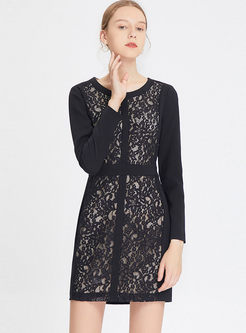 Black O-neck Lace Bodycon Mini Dress
