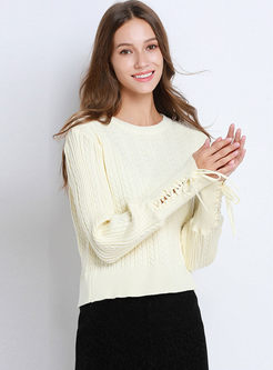 O-neck Pullover Tie Loose Sweater