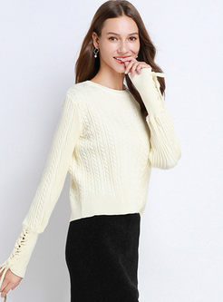 O-neck Pullover Tie Loose Sweater