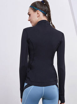Brief Standing Collar Zipper Sport Jacket