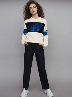 O-neck Letter Sequin Pullover Sweater
