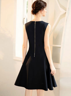 Black O-neck Sleeveless A Line Dress