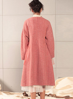 Solid Color O-neck Long Cashmere Overcoat