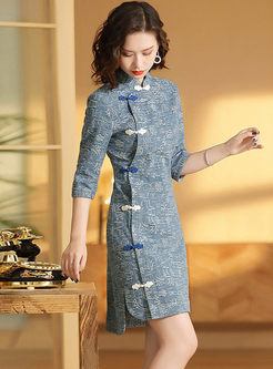 Half Sleeve Mini Improved Cheongsam Dress
