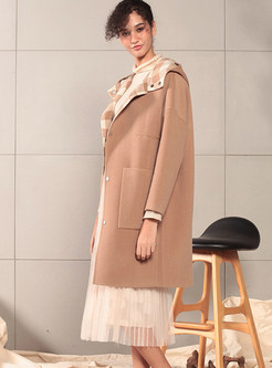 Color-blocked Thick Loose Hooded Overcoat