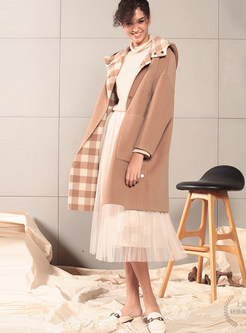 Color-blocked Thick Loose Hooded Overcoat