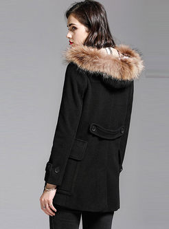 Hooded Solid Color Short Slim Peacoat