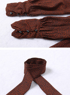 Stand Collar Print Waist Tie Maxi Dress 