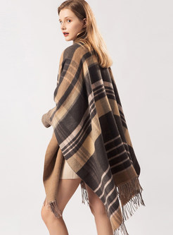 Color-blocked Tassel Plaid Thick Scarf