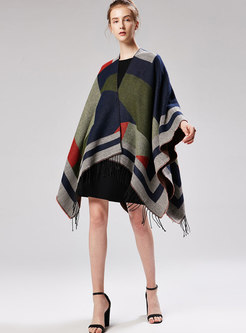 Fashion Color-blocked Tassel Cloak Scarf