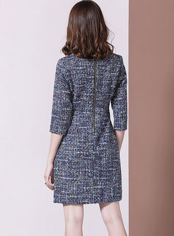 Color-blocked Lapel Tweed Bodycon Mini Dress
