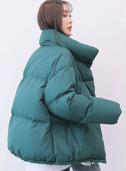 Casual Green Stand Collar Loose Bubble Coat