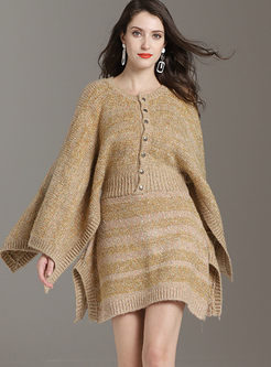 Casual Stripe Cloak Sleeve Sweater Dress