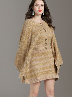Casual Stripe Cloak Sleeve Sweater Dress