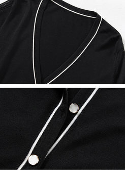 Black V-neck Long Sleeve Slim Cardigan