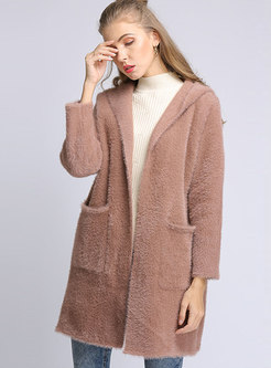Thick Straight Hooded Teddy Coat With Pockets