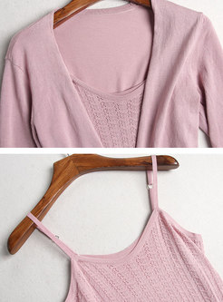 Zip-up Knit Top & Camisole Knit Dress