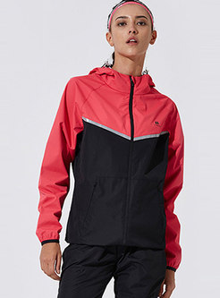 Color-blocked Hooded Loose Sport Jacket