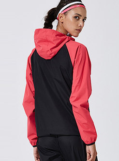 Color-blocked Hooded Loose Sport Jacket