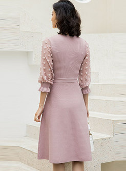 Pink Lace Patchwork A Line Sweater Dress