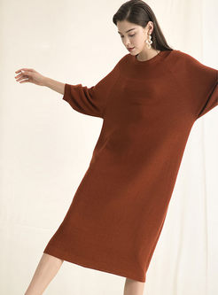 Solid Color O-neck Loose Knitted Dress