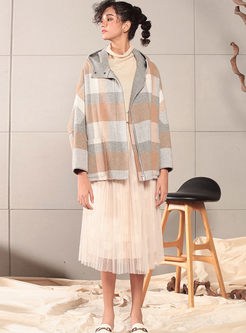 Hooded Plaid Loose Double-Cashmere Overcoat