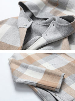 Hooded Plaid Loose Double-Cashmere Overcoat