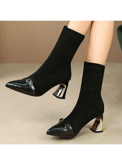 Pointed Head Chunky Heel Short Boots
