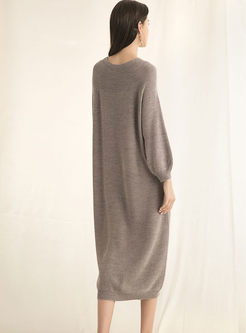 Lantern Sleeve Pullover Sweater Dress