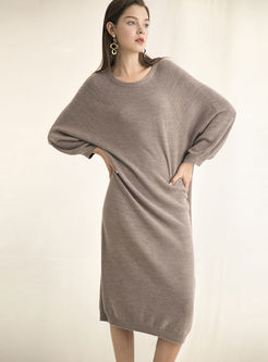Lantern Sleeve Pullover Sweater Dress