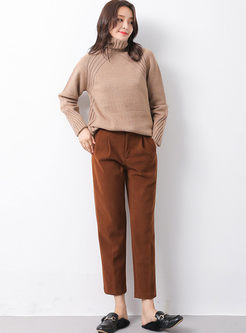 Solid Color High Waisted Slim Pants