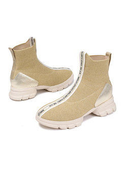 Casual Gold Patchwork Letter Boots