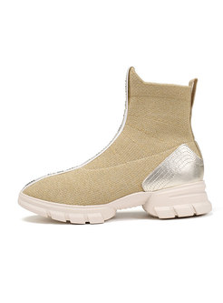 Casual Gold Patchwork Letter Boots