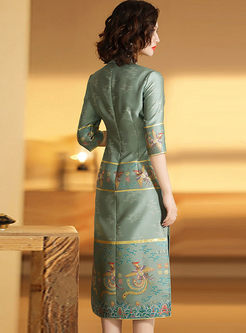 Mandarin Collar 3/4 Sleeve Bodycon Dress