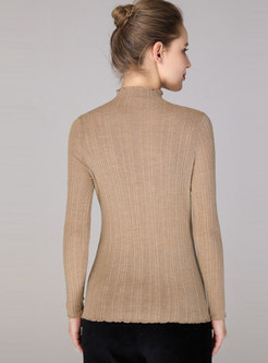 High Collar Button Thin Slim Pullover Sweater