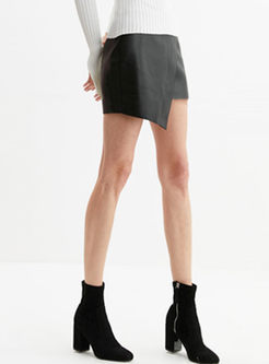 PU High Waisted Asymmetric Mini Skirt