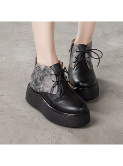 Retro Thick Bottom Patchwork Tie Leather Shoes