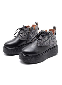 Retro Thick Bottom Patchwork Tie Leather Shoes