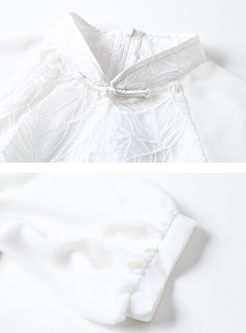 White Mandarin Collar Slit Bodycon Dress