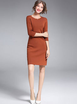 Solid Color O-neck Sweater Bodycon Dress