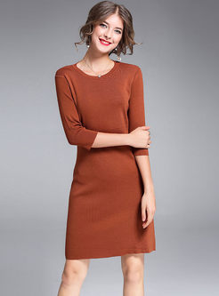 Solid Color O-neck Sweater Bodycon Dress