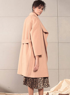 Solid Color Lapel Wool Loose Overcoat