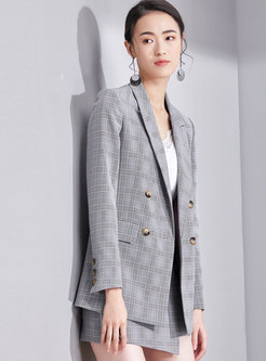 Double-breasted Plaid Straight Blazer 