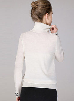 High Collar Print Thin Slim Wool Sweater
